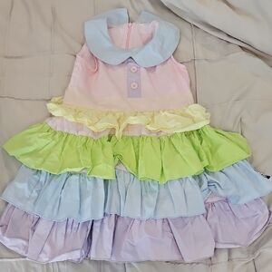 Bliss By LBCCo Pastel Ruffled Tiered Dress with Peter Pan Collar